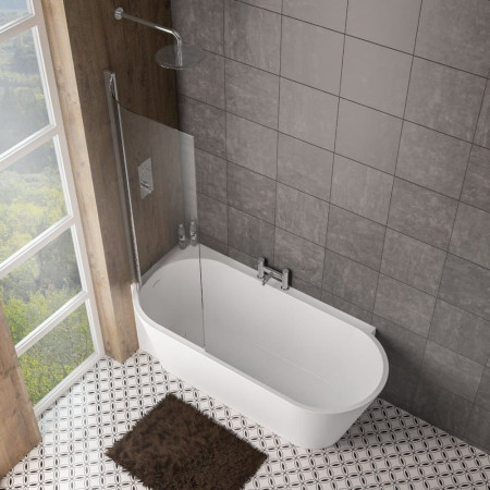 33.0043 Beaufort Bray 1600 x 780mm Gloss White Left Hand Freestanding Bath with Chrome Bath Screen