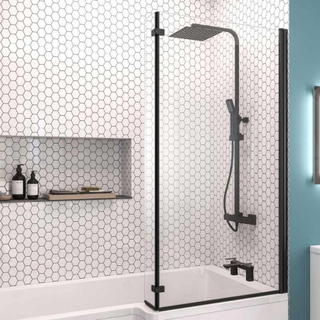 Beaufort L Shape Right Handed 6mm Matt Black Bath Screen