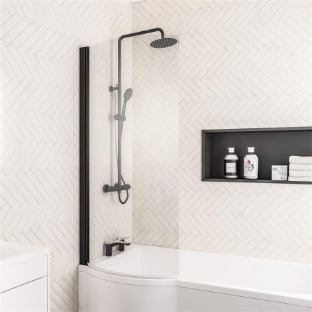 Beaufort P Shape Left Handed 6mm Matt Black Bath Screen
