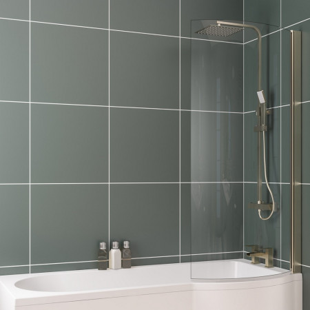 49.2006 Beaufort P Shape Right Handed 6mm Brushed Brass Bath Screen Bathroom Setting