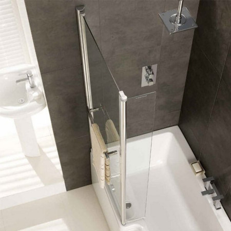 69.0141 Beaufort Quantum 1400mm L Shape Hinged Bath Screen with Towel Rail