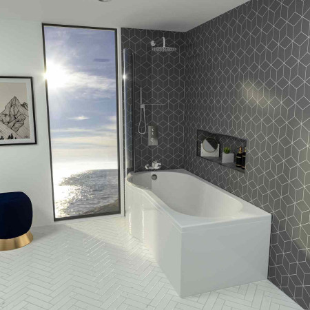 42.1105 Beauforté Shannon 1700 x 850mm LH P Shape Shower Bath Lifestyle