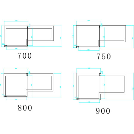 58.716 Beaufort Type 1 Across Bath Screen 700mm Line Drawing