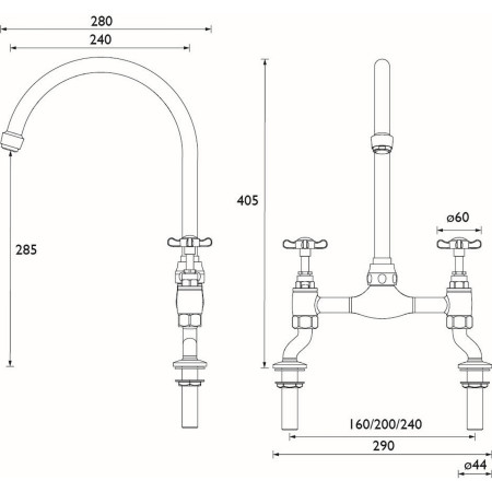 NDSMC Bristan 1901 Bridge Sink Mixer Dimensions
