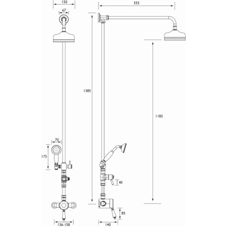 N2 SQSHXDIV C Bristan 1901 Thermostatic Exposed Single Control Shower Valve with Rigid Riser Kit Line Drawing