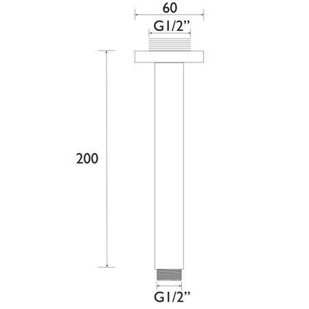 ARMCFRD02C Bristan 200mm Round Ceiling Fed Shower Arm Line Drawing
