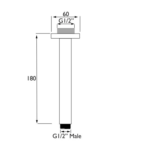 ARMCFSQ02C Bristan 200mm Square Ceiling Fed Shower Arm Line Drawing