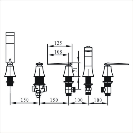 EBY 5HBSM C Bristan Ebony 5 Hole Bath Shower Mixer Line Drawing