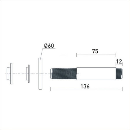 ARMCFRD01C Bristan 75mm Round Ceiling Fed Shower Arm Line Drawing