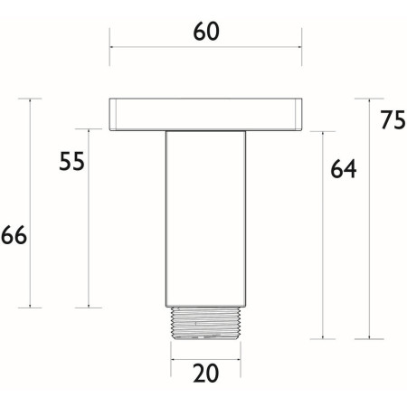 ARMCFSQ01C Bristan 75mm Square Ceiling Fed Shower Arm Line Drawing