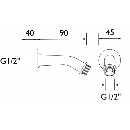 SA90CP Bristan 90mm Concealed Shower Arm Line Drawing