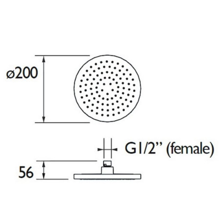 FHC ABRD01 C Bristan ABS 200mm Round Fixed Shower Head Chrome Line Drawing