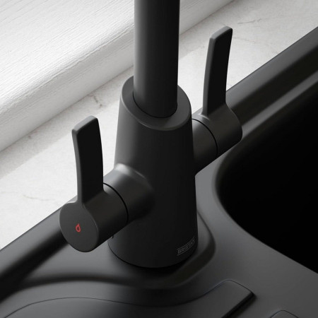 ACR EFSNK BLK Bristan Acorn Easy Fit Twin Lever Black Mono Sink Mixer Close Up of Lever Handles