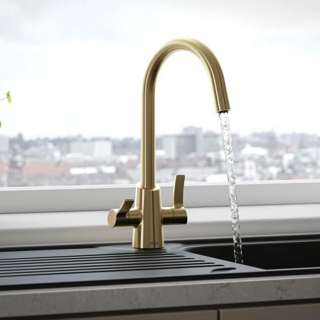 ACR EFSNK BB Bristan Acorn Easy Fit Twin Lever Brushed Brass Mono Sink Mixer Kitchen Setting