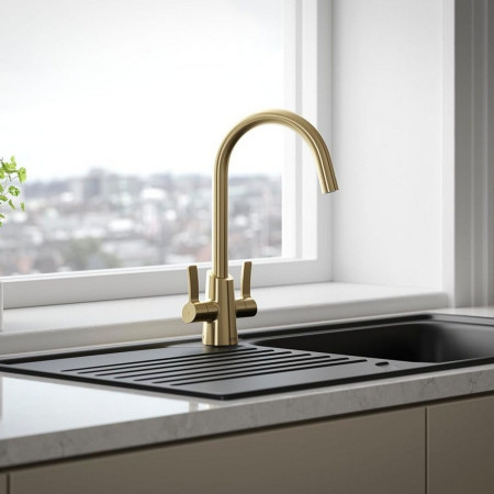 ACR EFSNK BB Bristan Acorn Easy Fit Twin Lever Brushed Brass Mono Sink Mixer Lifestyle