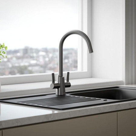 ACR EFSNK GM Bristan Acorn Easy Fit Twin Lever Gunmetal Mono Sink Mixer Lifestyle