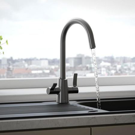 ACR EFSNK GM Bristan Acorn Easy Fit Twin Lever Gunmetal Mono Sink Mixer Kitchen Setting