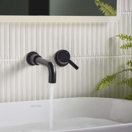 AL2THWMBASBLK Bristan Altum 2TH Wall Mounted Basin Mixer in Black Lifestyle