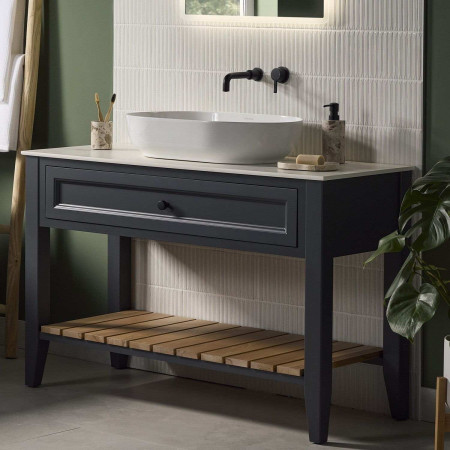 AL2THWMBASBLK Bristan Altum 2TH Wall Mounted Basin Mixer in Black with a Countertop Basin