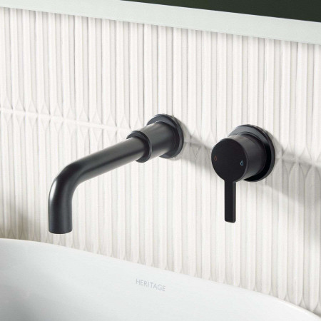 AL2THWMBASBLK Bristan Altum 2TH Wall Mounted Basin Mixer in Black Bathroom Setting