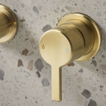 AL2THWMBASBB Bristan Altum 2TH Wall Mounted Basin Mixer in Brushed Brass Lever Handle Close Up