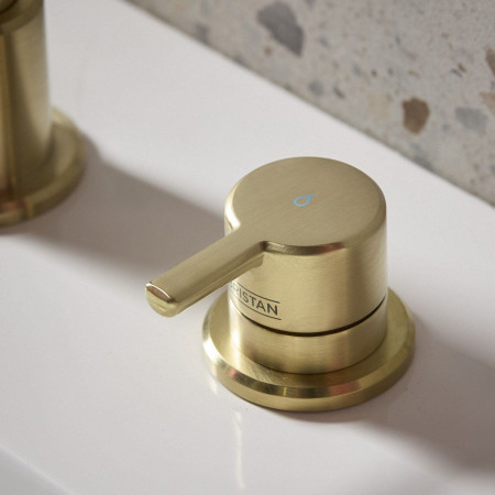 AL3THBASBB Bristan Altum 3TH Basin Mixer in Brushed Brass Cold Lever Close Up