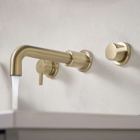 AL3THWMBASBB Bristan Altum 3TH Wall Mounted Basin Mixer in Brushed Brass Switched On