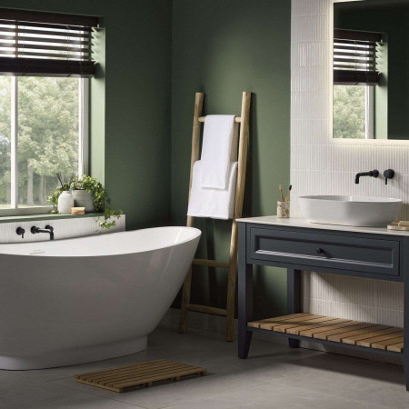 AL3THWMBFBLK Bristan Altum 3TH Wall Mounted Bath Filler in Black Bathroom Setting