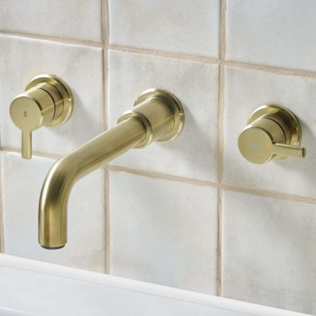 AL 3TH WMBF BB Bristan Altum 3TH Wall Mounted Bath Filler in Brushed Brass Bathroom Setting