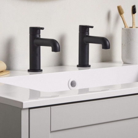 AL1/2BLK Bristan Altum Basin Taps in Black Installed on a Vanity Unit