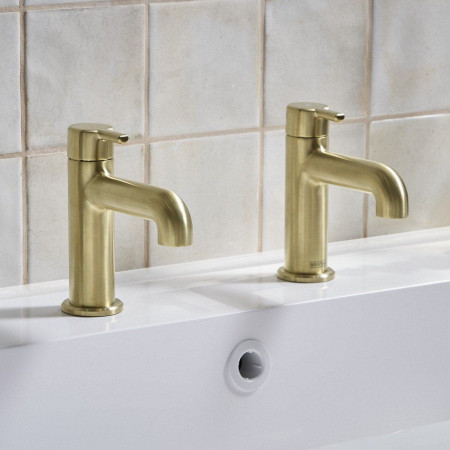 AL 1/2 BB Bristan Altum Basin Taps in Brushed Brass Lifestyle