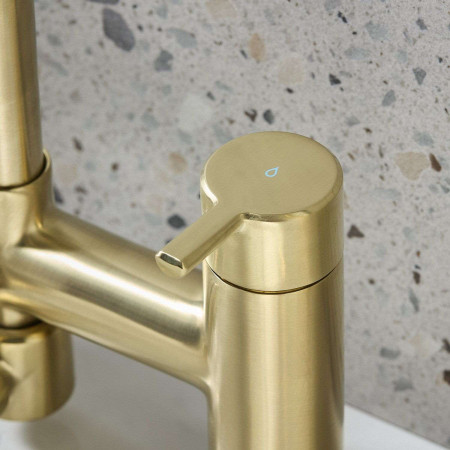 ALBSMBB Bristan Altum Bath Shower Mixer in Brushed Brass Cold Lever Close Up
