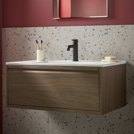 AL ES BAS BLK Bristan Altum Eco Start Basin Mixer with Waste in Black Bathroom Setting