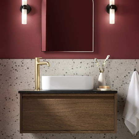 AL ES TBAS BB Bristan Altum Eco Start Tall Basin Mixer with Waste in Brushed Brass Bathroom Setting