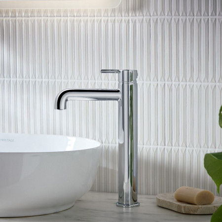 AL ES TBAS C Bristan Altum Eco Start Tall Basin Mixer with Waste in Chrome with a Countertop Basin