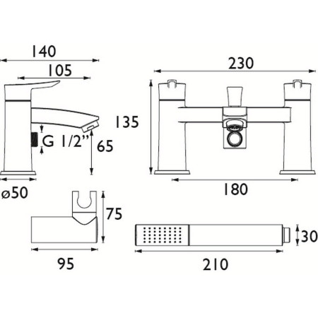 APE BSM BLK Bristan Apelo Bath Shower Mixer in Black Line Drawing