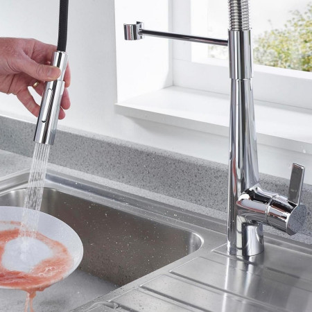 AX PROSNK C Bristan Axia Professional Pull Down Kitchen Sink Mixer Rinsing Dishes