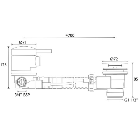 WBATH09C Bristan Bath Filler & Pop Up Waste Line Drawing