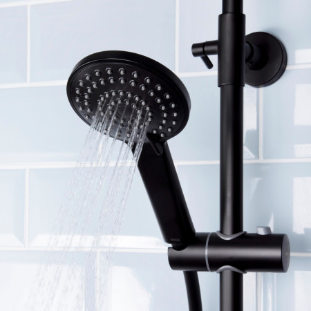 Bristan Buzz Black Thermostatic Bar Shower Adjustable Handset Spray Patterns