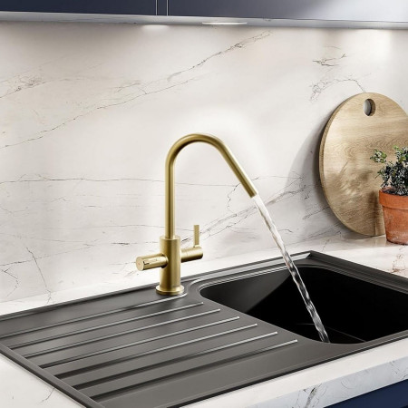 CSH EFSNK BB Bristan Cashew Easy Fit Twin Lever Brushed Brass Sink Mixer Lifestyle
