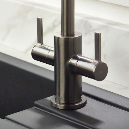 CSH EFSNK GM Bristan Cashew Easy Fit Twin Lever Gunmetal Sink Mixer Close up of Base and Handles