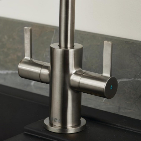 CSH EFSNK SS Bristan Cashew Easy Fit Twin Lever Stainless Steel Sink Mixer Lever Handles Close Up