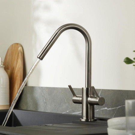 CSH EFSNK SS Bristan Cashew Easy Fit Twin Lever Stainless Steel Sink Mixer Switched On