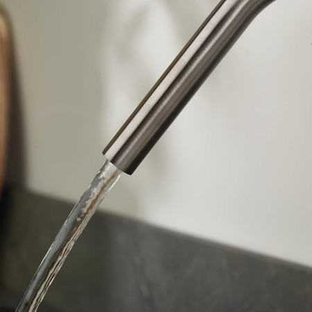 CSH EFSNK SS Bristan Cashew Easy Fit Twin Lever Stainless Steel Sink Mixer Spout Close Up