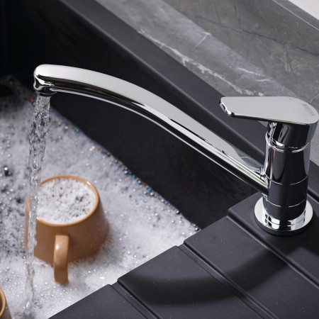 CNN EFSNK C Bristan Cinnamon Easyfit Chrome Kitchen Mixer Tap Installed on Kitchen Sink
