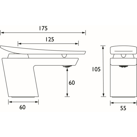 CLR 1HBF C Bristan Claret 1 Hole Bath Filler in Chrome Line Drawing