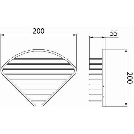 COMPBASK04C Bristan Closed Front Cover Fixed Wire Basket Line Drawing