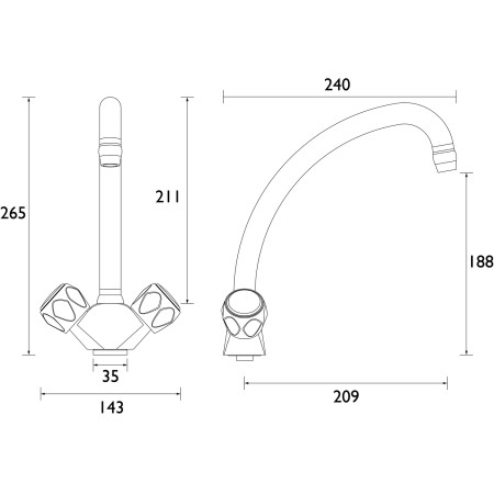 VACBSNKCMT Bristan Club Budget Monobloc Sink Mixer Dimensions
