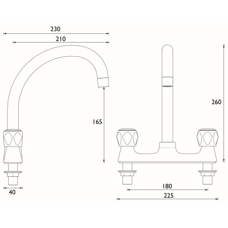 VAC2DSMCMT Bristan Club Chrome Deck Kitchen Mixer Tap Dimensions