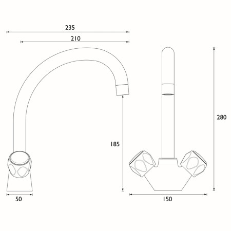 VAC2 SNK C MT Bristan Club Sink Mixer Dimensions